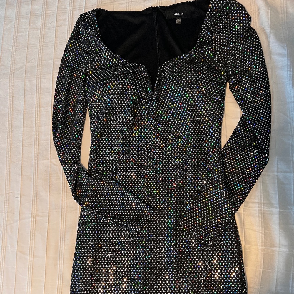 Guess Reflective Black and Silver L/S Cocktail Dress